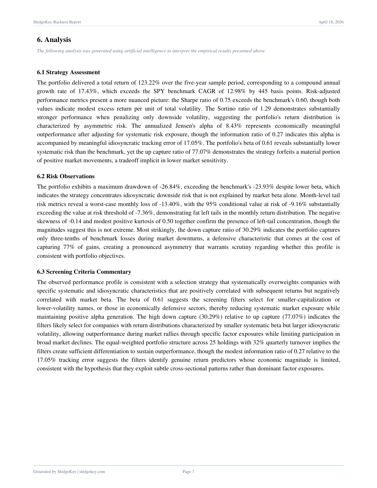 Sample report page 7: AI-written analysis section